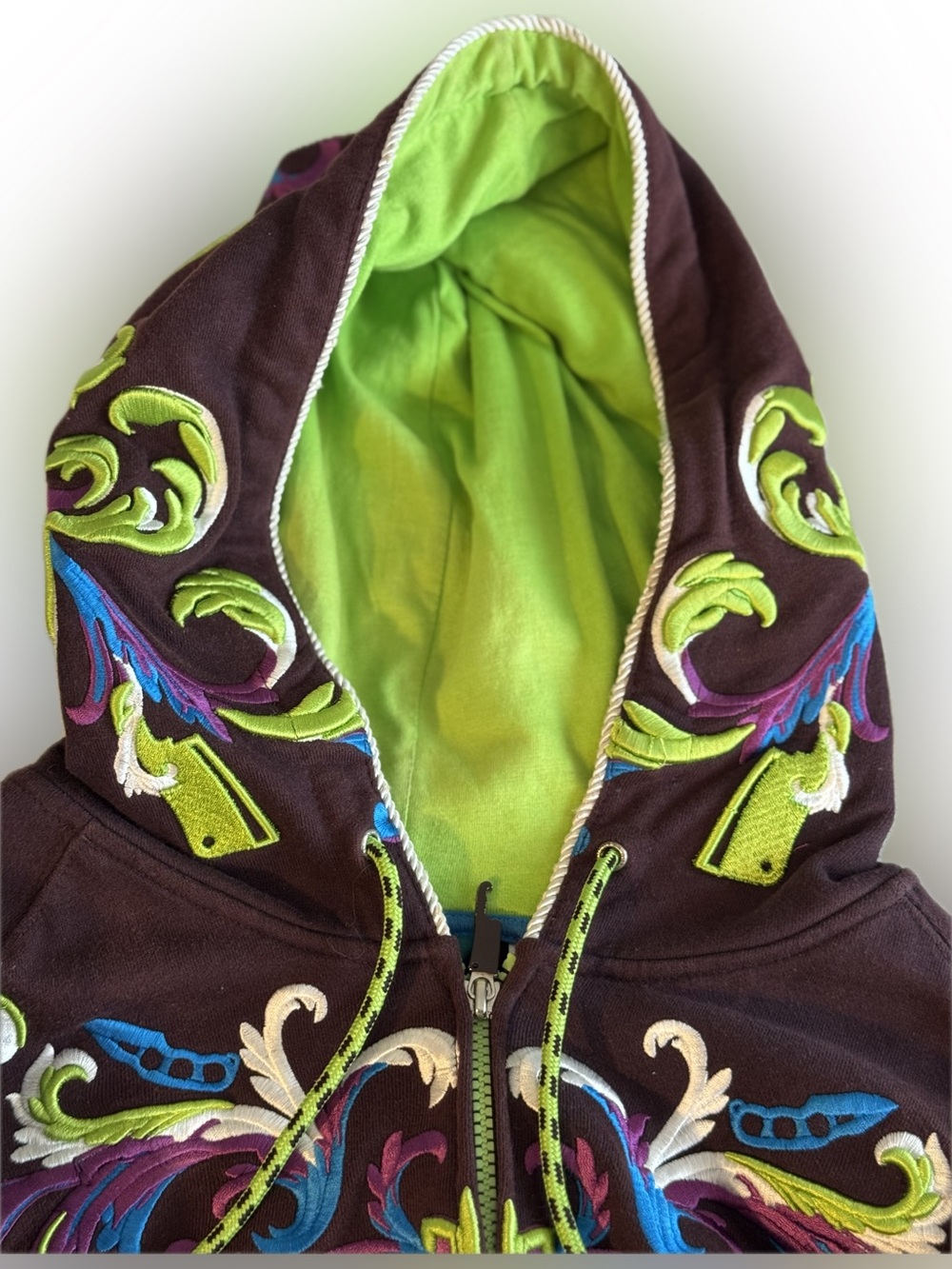Artful Dodger Y2K Elaborately Embroidered Purple Hoodie 2XL Full Zip Graphic. - Picture 4 of 9